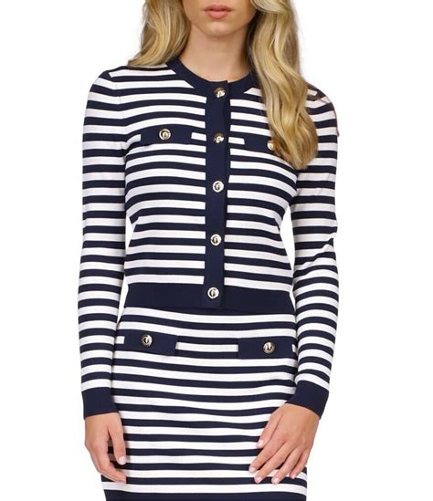 navy michael kors stripe crewneck sweater|Michael Michael Kors Womens Cotton Striped Sweater Navy L.